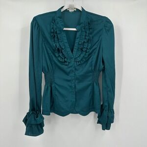 Womens Whimsigoth Top Size L Moody Teal Romantic Ruffle Gothic Glam Dramatic
